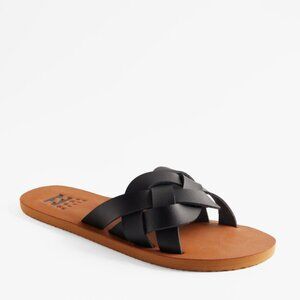Billabong Lana Leather Cross Strap Slip-on Flat Sandals - Black - Size 10